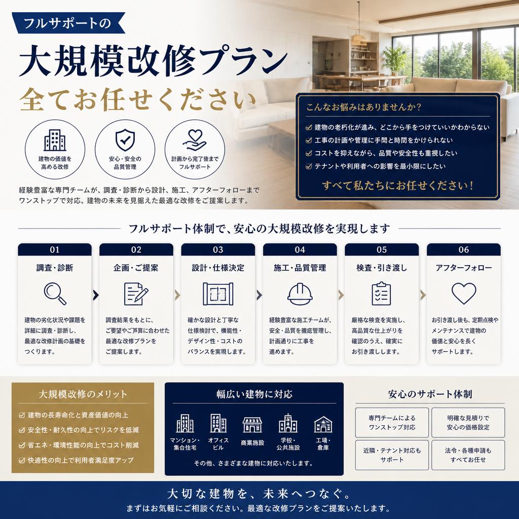 フルサポートの大規模改修プラン、全てお任せください