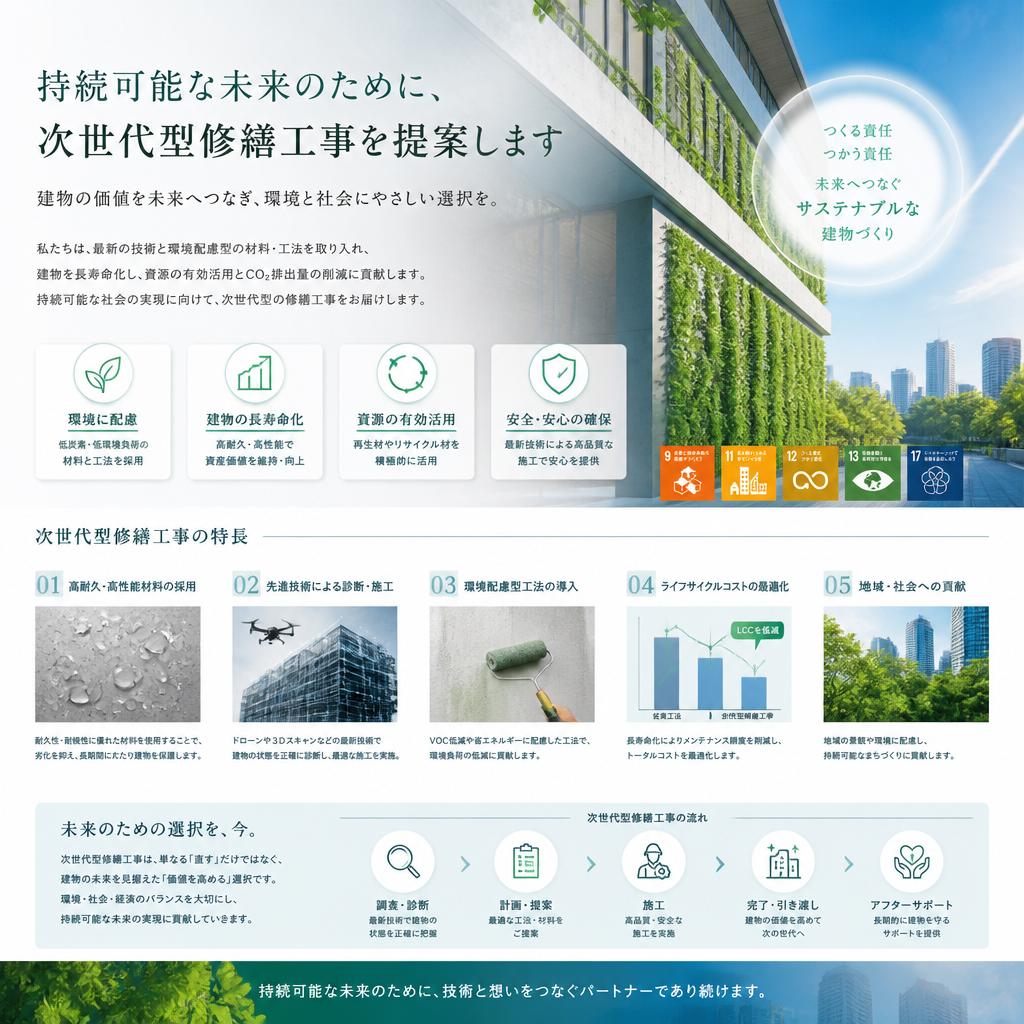 持続可能な未来のために、次世代型修繕工事を提案します