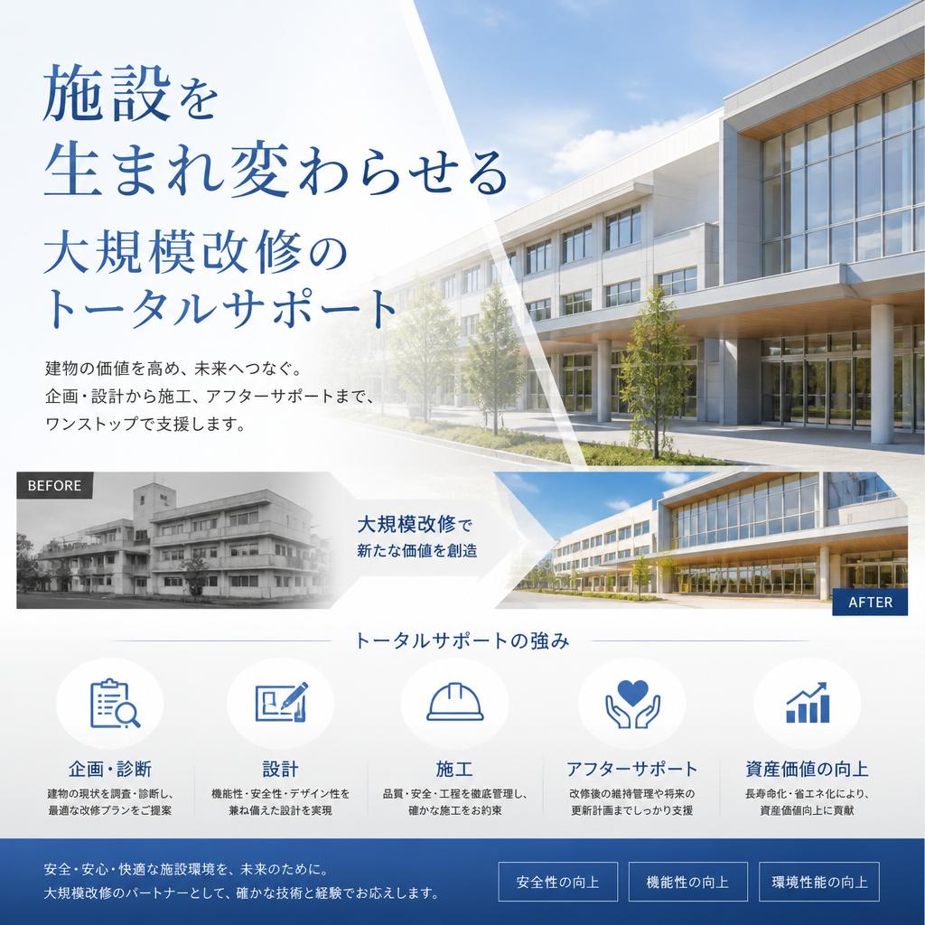 施設を生まれ変わらせる大規模改修のトータルサポート