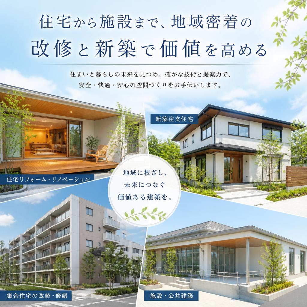 住宅から施設まで、地域密着の改修と新築で価値を高める
