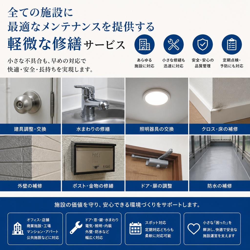 全ての施設に最適なメンテナンスを提供する軽微な修繕サービス