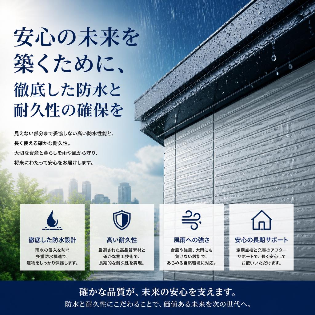 安心の未来を築くために、徹底した防水と耐久性の確保を