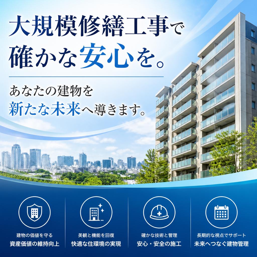大規模修繕工事で確かな安心を。あなたの建物を新たな未来へ導きます。